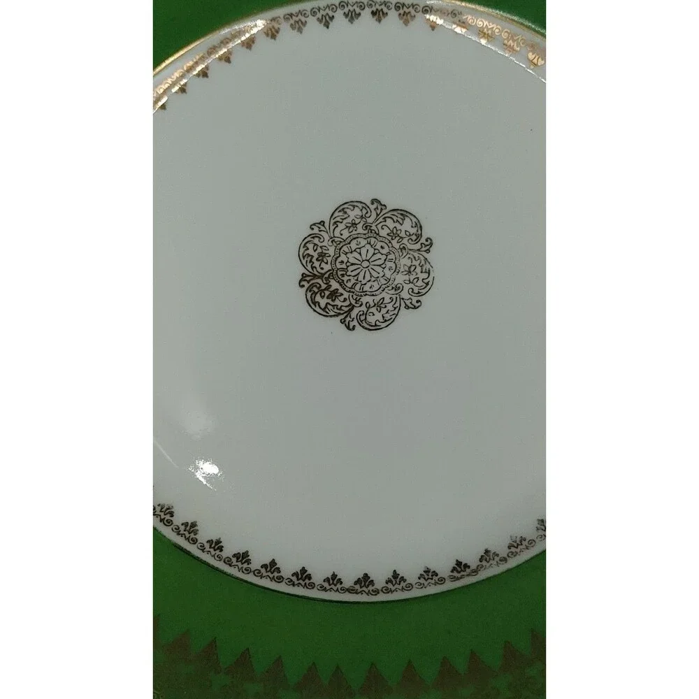 Pair 2 Vintage John Wanamaker & Co Austria Scalloped Edge Plate Green Gold 7.5